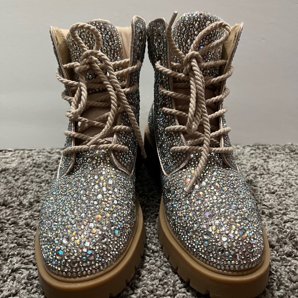 Betsey Johnson Glittering Crystal Combat Boots